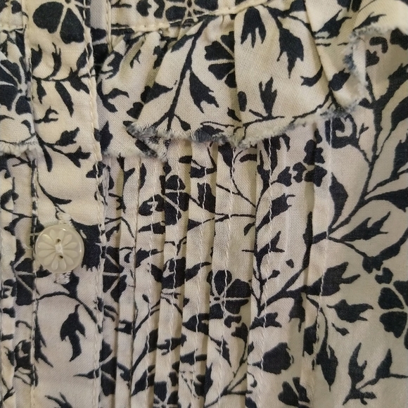 Banana Republic cotton floral sleeveless pleated blouse raw ruffle bib front - Picture 2 of 6